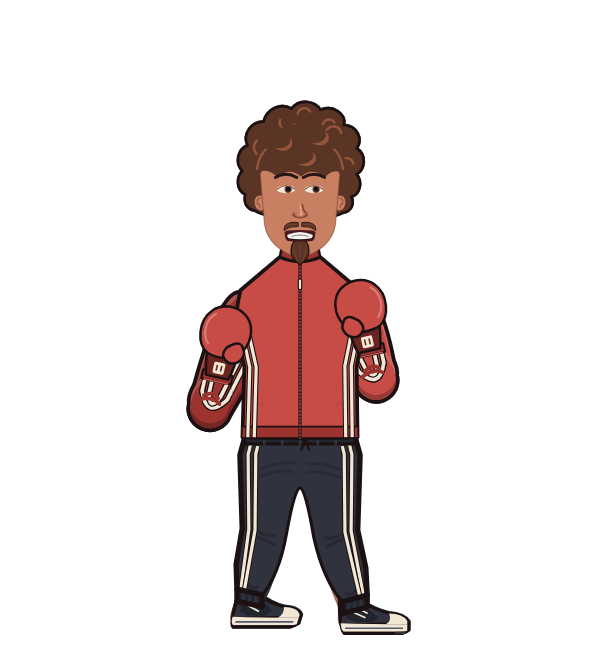 LoopyPirate, red corner portrait. Landed 75 of 118 punches. Shirt: Track jacket; Hands: Classic.