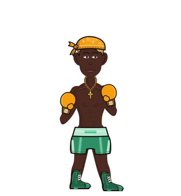 brlazzer, red corner portrait. Landed 65 of 81 punches. Hat: Bandana; Hands: Classic.