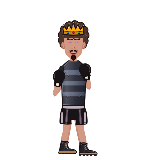 Cygan, red corner portrait. Landed 71 of 87 punches. Hat: Crown; Shirt: Striped shirt; Hands: Classic.