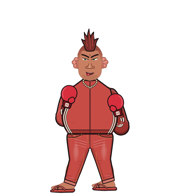 Pepe, blue corner portrait. Landed 16 of 33 punches. Shirt: Track jacket; Hands: Classic.