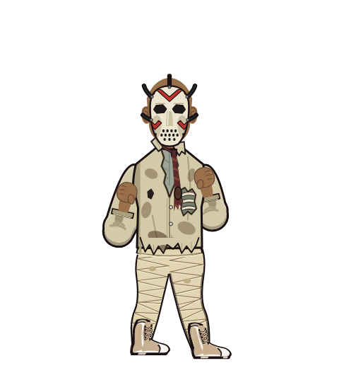 k, level 18 boxer. Record: 7 wins, 9 losses, 0 draws. Hat: Hockey mask; Shirt: Zombie shirt.