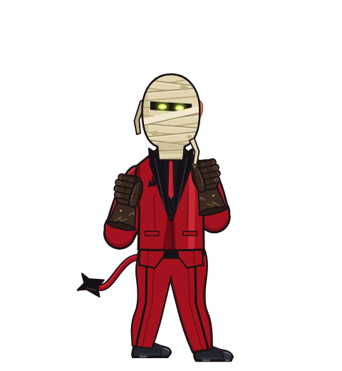 El Matador, level 50 boxer. Record: 28 wins, 6 losses, 0 draws. Hat: Mummy wrap; Shirt: Devil suit; Hands: Plague doctor gloves.
