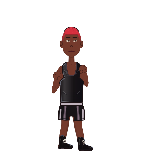 The Dude, level 2 boxer. Record: 0 wins, 9 losses, 0 draws. Shirt: Tank.
