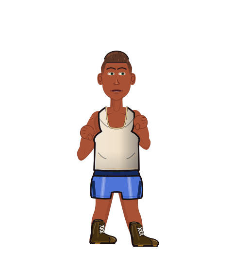 Atomic Monkey, level 3 boxer. Record: 6 wins, 1 losses, 0 draws. Shirt: Tank.