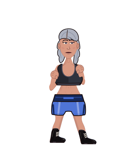 FistWraps Mauler, level 24 boxer. Record: 1 wins, 1 losses, 0 draws. Shirt: Sports bra.