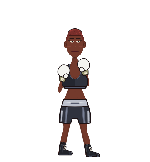 GrossMoff Master, level 3 boxer. Record: 5 wins, 1 losses, 0 draws. Shirt: Sports bra; Hands: Classic.