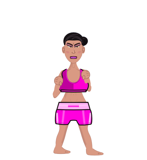 Kim Kardashian, level 37 boxer. Record: 13 wins, 2 losses, 0 draws. Shirt: Sports bra.