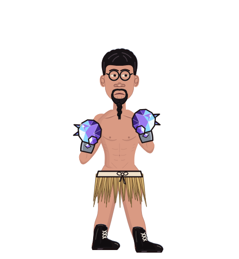 paletooth, level 42 boxer. Record: 9 wins, 9 losses, 0 draws. Hands: Crystal gauntlets.