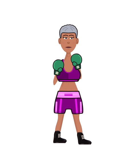 Alice SmackemBack, level 7 boxer. Record: 0 wins, 4 losses, 0 draws. Shirt: Sports bra; Hands: Classic.