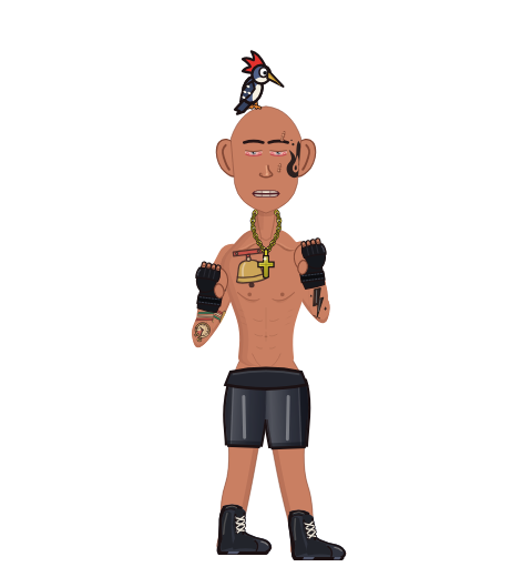 Sean Strickland, level 61 boxer. Record: 128 wins, 15 losses, 0 draws. Hat: Woodpecker; Hands: MMA gloves.
