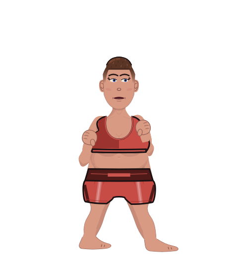 Little Shrimp, level 18 boxer. Record: 2 wins, 3 losses, 0 draws. Shirt: Sports bra.