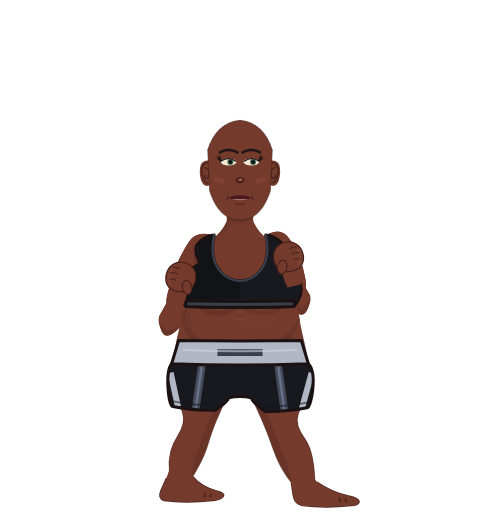 jerry, level 7 boxer. Record: 3 wins, 3 losses, 0 draws. Shirt: Sports bra.
