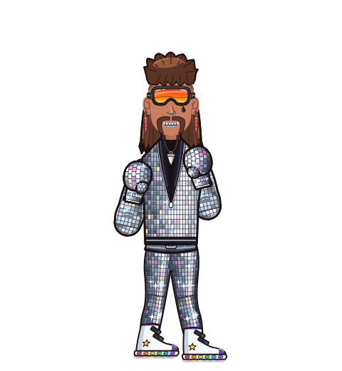 Webmaster, level 65 boxer. Record: 84 wins, 98 losses, 0 draws. Shirt: Mirror jacket; Hands: Mirror ball gloves.