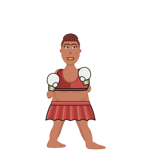 Angry Teacher, level 52 boxer. Record: 13 wins, 31 losses, 0 draws. Shirt: Sports bra; Hands: Classic.