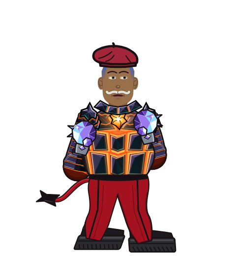 SpicyKettle, level 57 boxer. Record: 42 wins, 12 losses, 1 draws. Hat: Beret; Shirt: Obsidian armor; Hands: Crystal gauntlets.