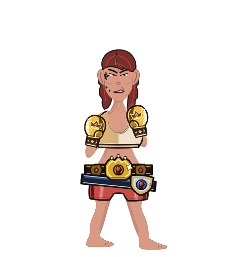 B Nasty, level 86 boxer. Record: 716 wins, 119 losses, 0 draws. Shirt: Sports bra; Hands: Champion gloves.