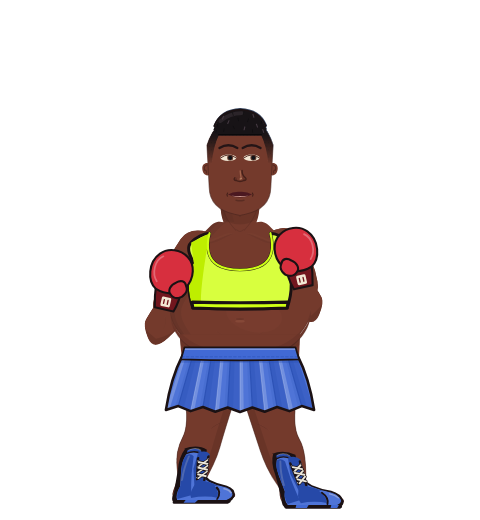 MightyWalrus, level 1 boxer. Record: 0 wins, 0 losses, 0 draws. Shirt: Sports bra; Hands: Classic.
